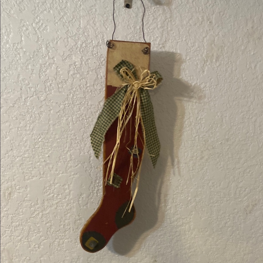 Old Homestead Handmade Festive Red and Green Wood Holiday Stocking